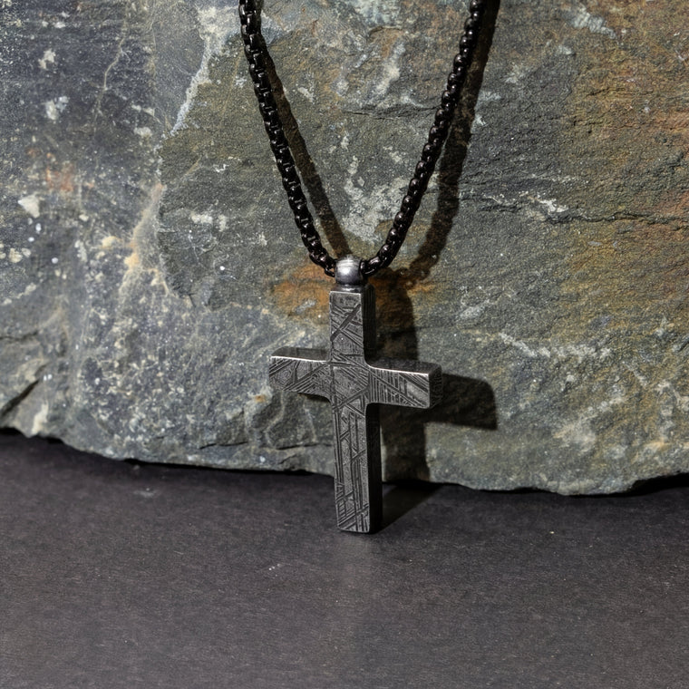 Solid Meteorite Cremation Cross Pendant
