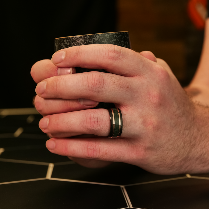 Carbon Fiber Marble and Rose Gold Ring Patrick Adair Designs