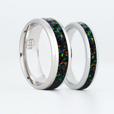 Matching Black Fire Opal Glowstone Wedding Ring Set