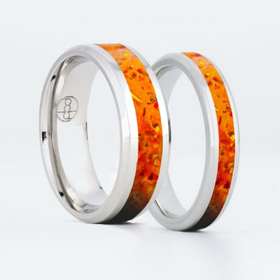 Matching Orange Fire Opal Glowstone Wedding Ring Set