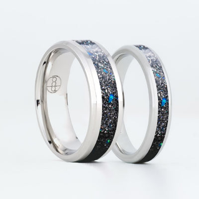 Matching Radiant Star Dust Glowstone Wedding Ring Set