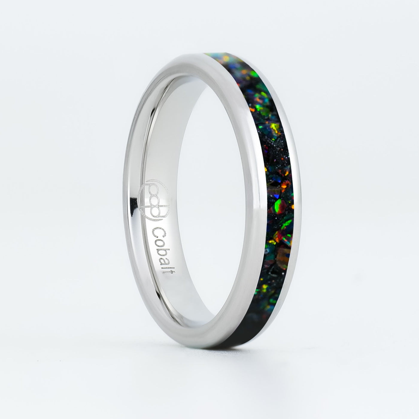 Matching Black Fire Opal Glowstone Wedding Ring Set