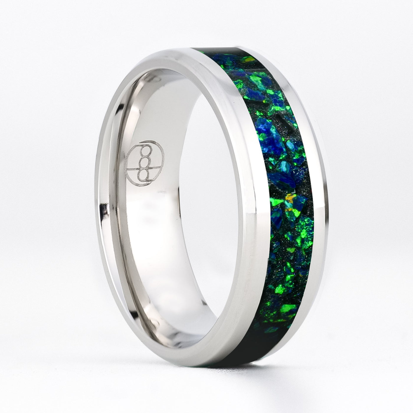 Matching Black Emerald Opal Glowstone Wedding Ring Set