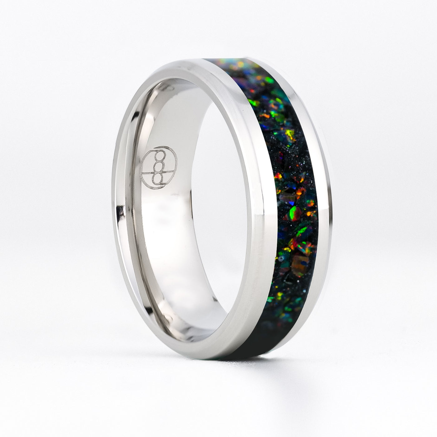 Matching Black Fire Opal Glowstone Wedding Ring Set