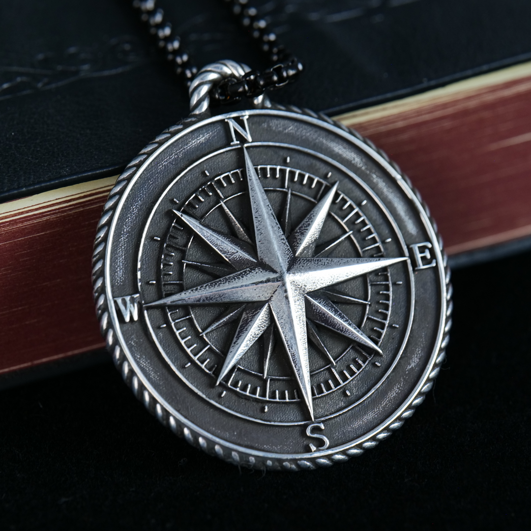 Compass Necklace Mens Silver Chain With Diamonds Men's Silver