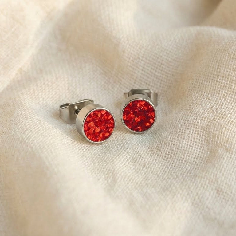 Round Crimson Red Opal Glowstone Earrings