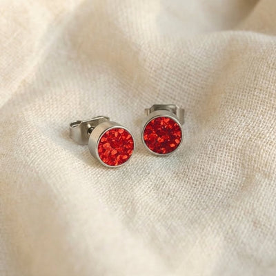 Round Crimson Red Opal Glowstone Earrings