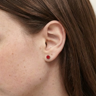 Round Crimson Red Opal Glowstone Earrings