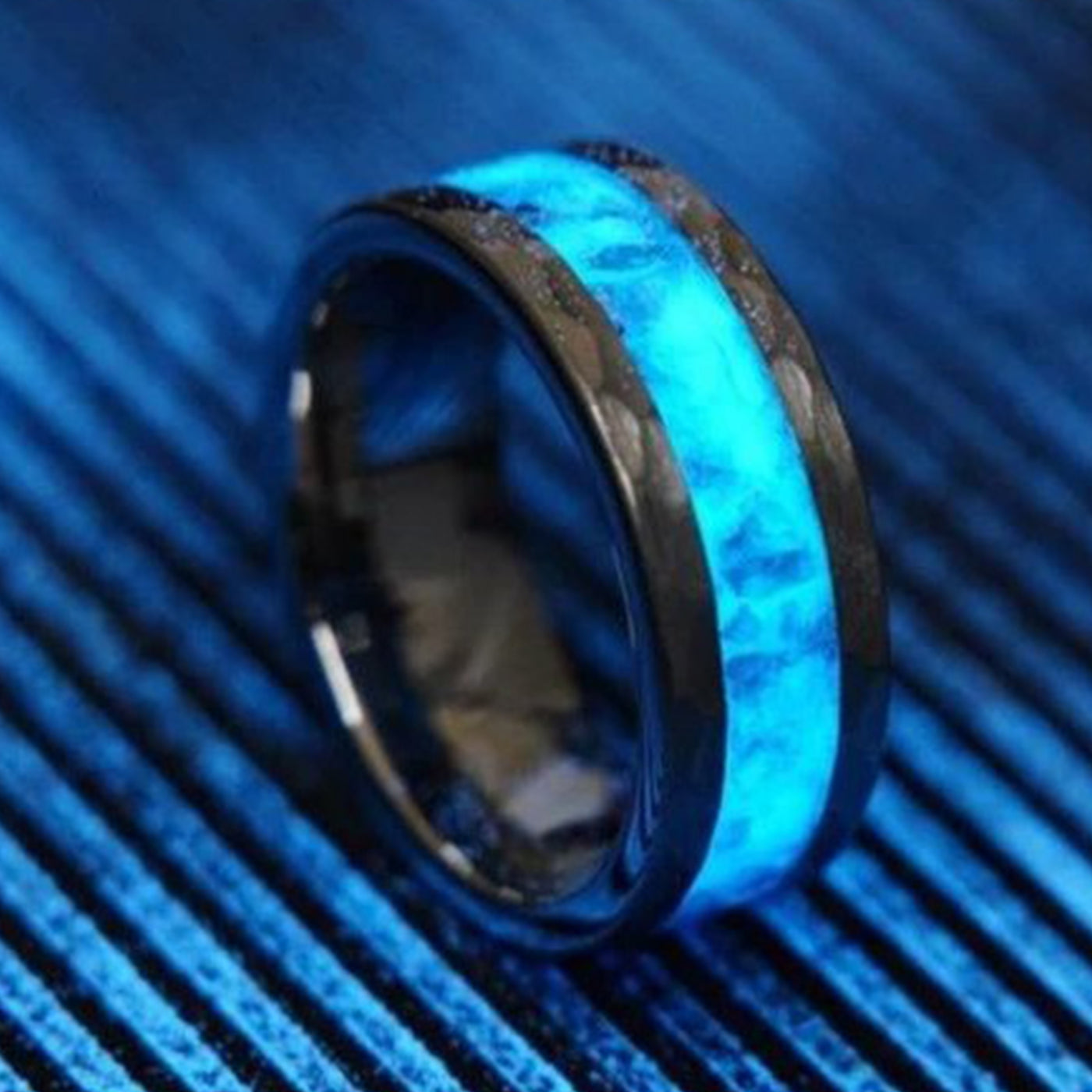 Custom Hammered Tungsten Glowstone Ring - Patrick Adair Designs