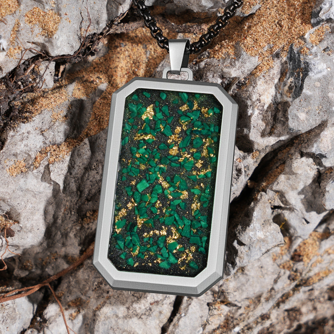 Malachite and Gold Leaf Glowstone Pendant - Patrick Adair Designs
