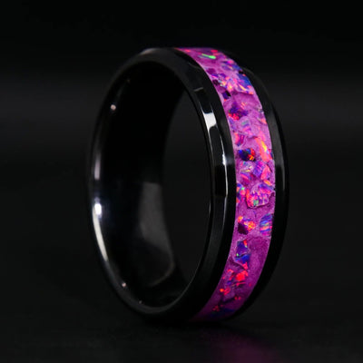 Fuschia Opal Glowstone Ring on Black Ceramic - Patrick Adair Designs