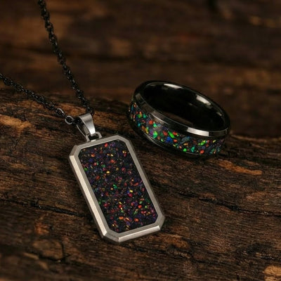 Black Fire Opal Glowstone Ring and Pendant Bundle