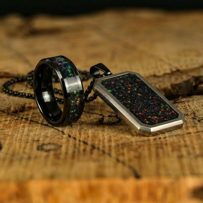 Black Fire Opal Glowstone Ring and Pendant Bundle