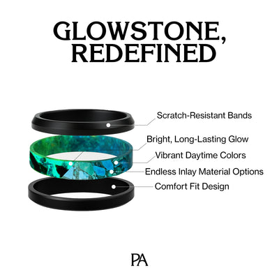 Matching Boundless Sunken Artifact Glowstone Wedding Ring Set - Patrick Adair Designs