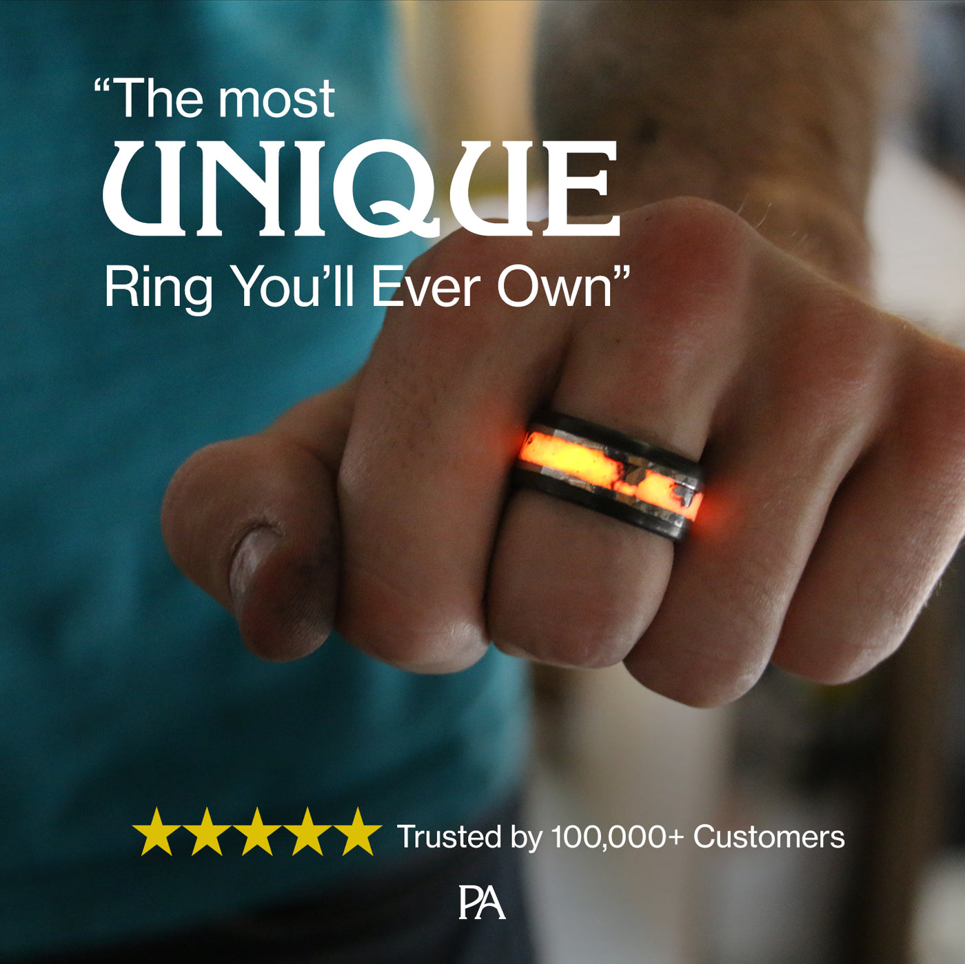 Winter's Howl Glowstone Ring on Black Ceramic - Patrick Adair Designs