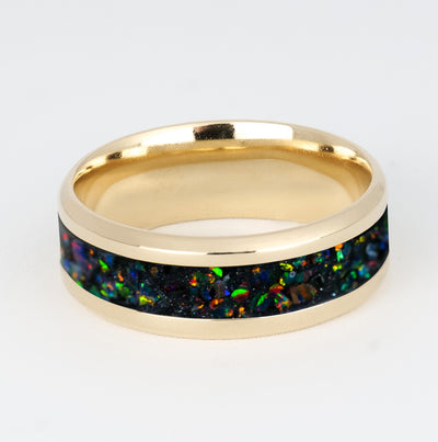 Solid Gold Black Fire Opal Glowstone Ring