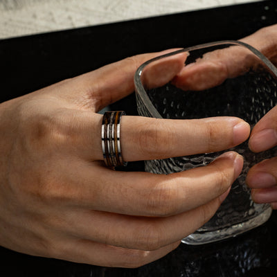 Whiskey Barrel and Deer Antler Ring on Tungsten