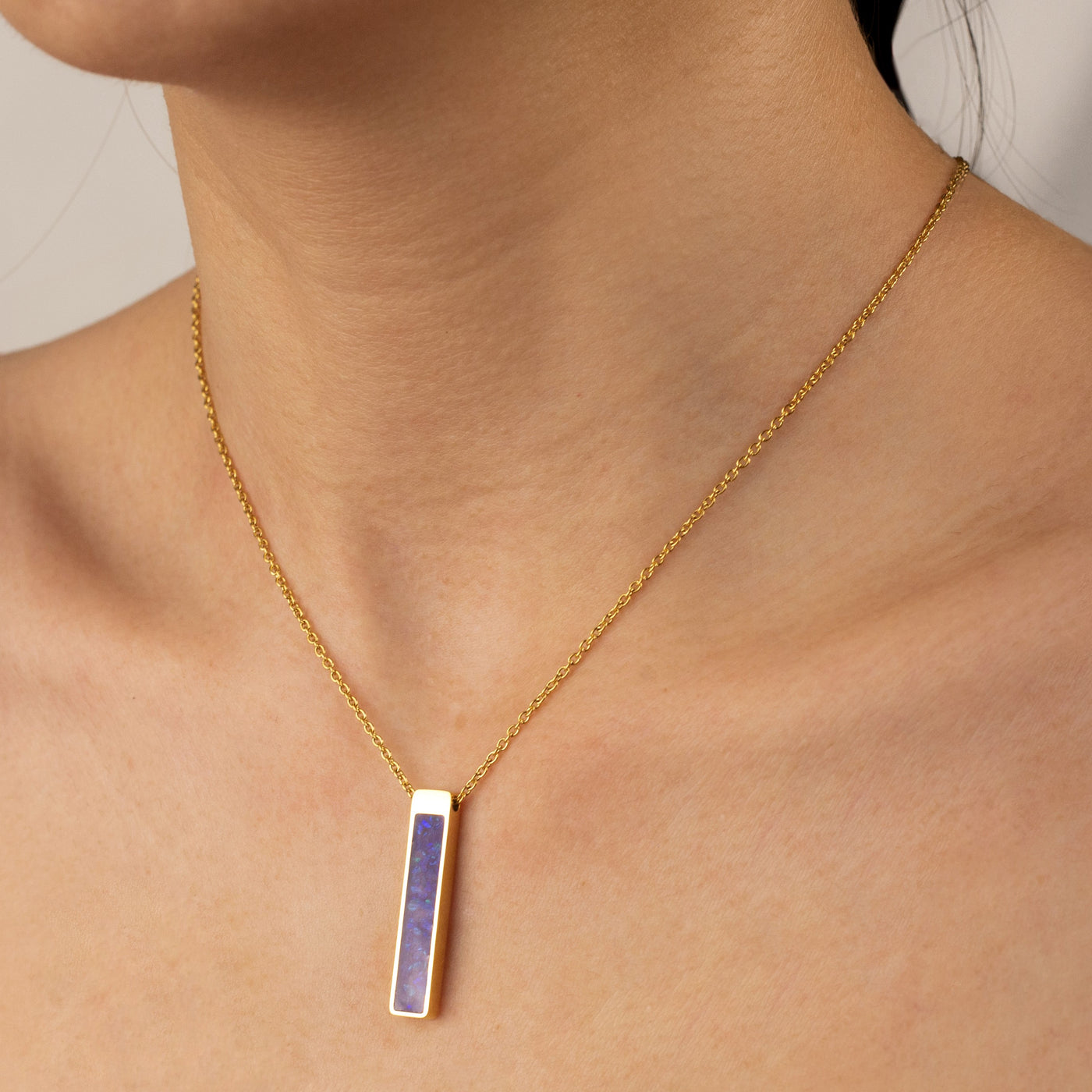 Lavender Opal Glowstone Bar Pendant Necklace
