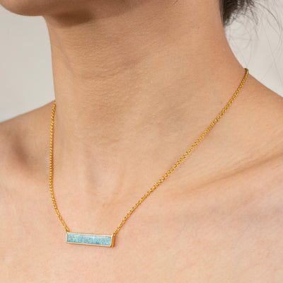 Bahama Blue Opal Glowstone Inlay Bar Necklace - Patrick Adair Designs