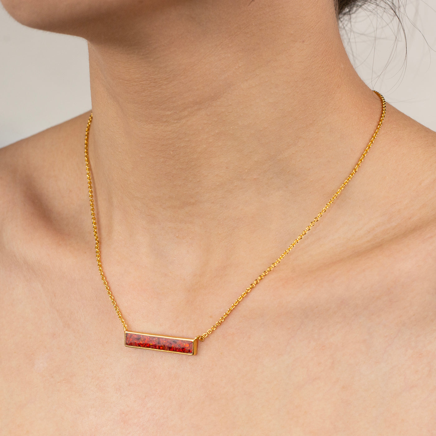 Crimson Red Opal Glowstone Inlay Bar Necklace - Patrick Adair Designs
