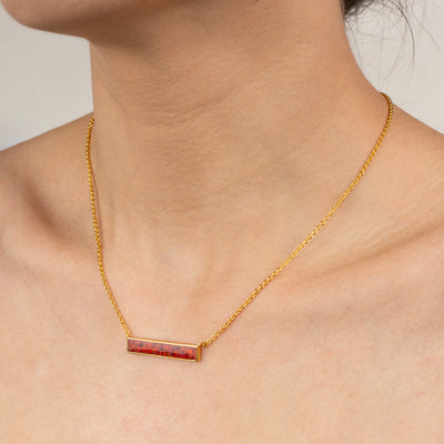 Crimson Red Opal Glowstone Inlay Bar Necklace - Patrick Adair Designs