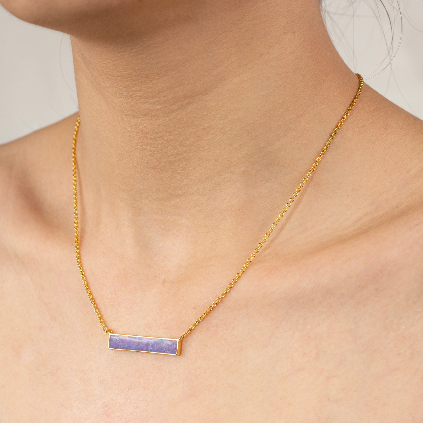 Lavender Opal Glowstone Inlay Bar Necklace - Patrick Adair Designs