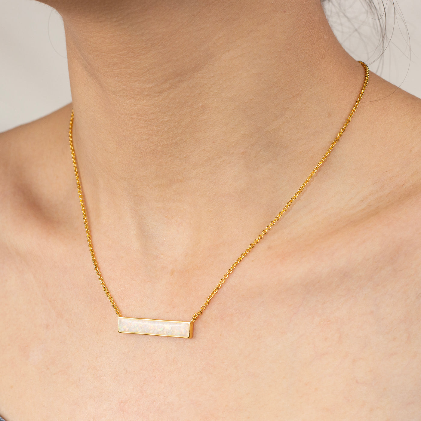 Pearl White Opal Glowstone Inlay Bar Necklace - Patrick Adair Designs