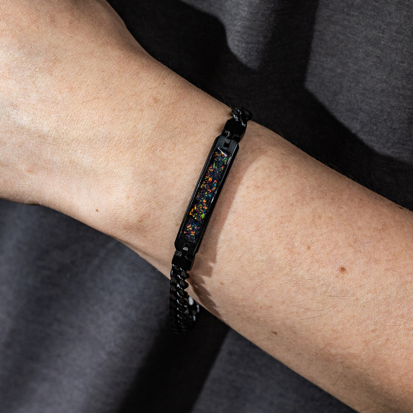 Black Fire Opal Glowstone Cuban Link ID Bracelet - Patrick Adair Designs