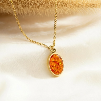 Orange Fire Opal Glowstone Oval Pendant Necklace