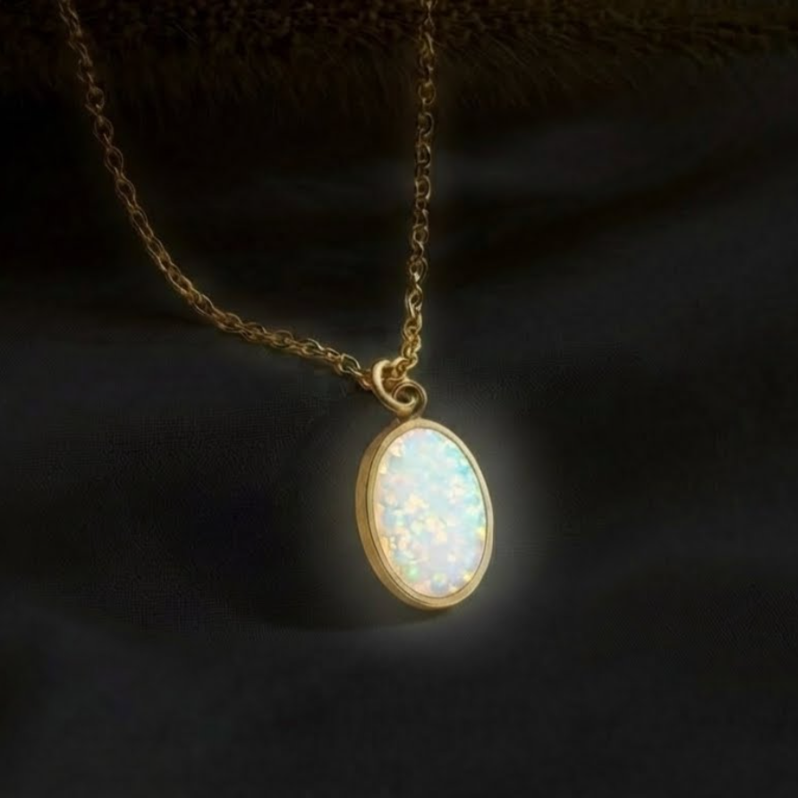 Pearl White Opal Glowstone Oval Pendant Necklace
