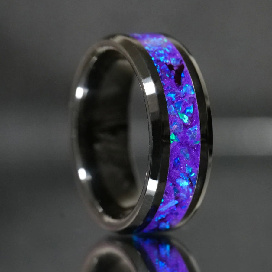 Lavender Opal Glowstone Cremation Ring with Ashes