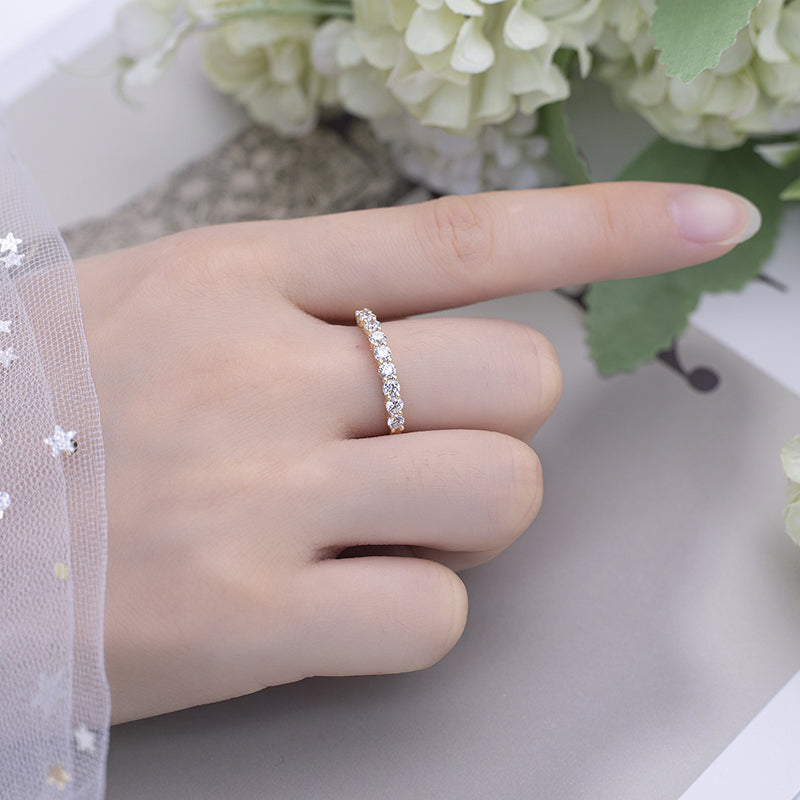 9ct Gold & Clear CZ Crystal Half Eternity Stacking Ring - Sizes I To U, Jewellerybox, JSK-235
