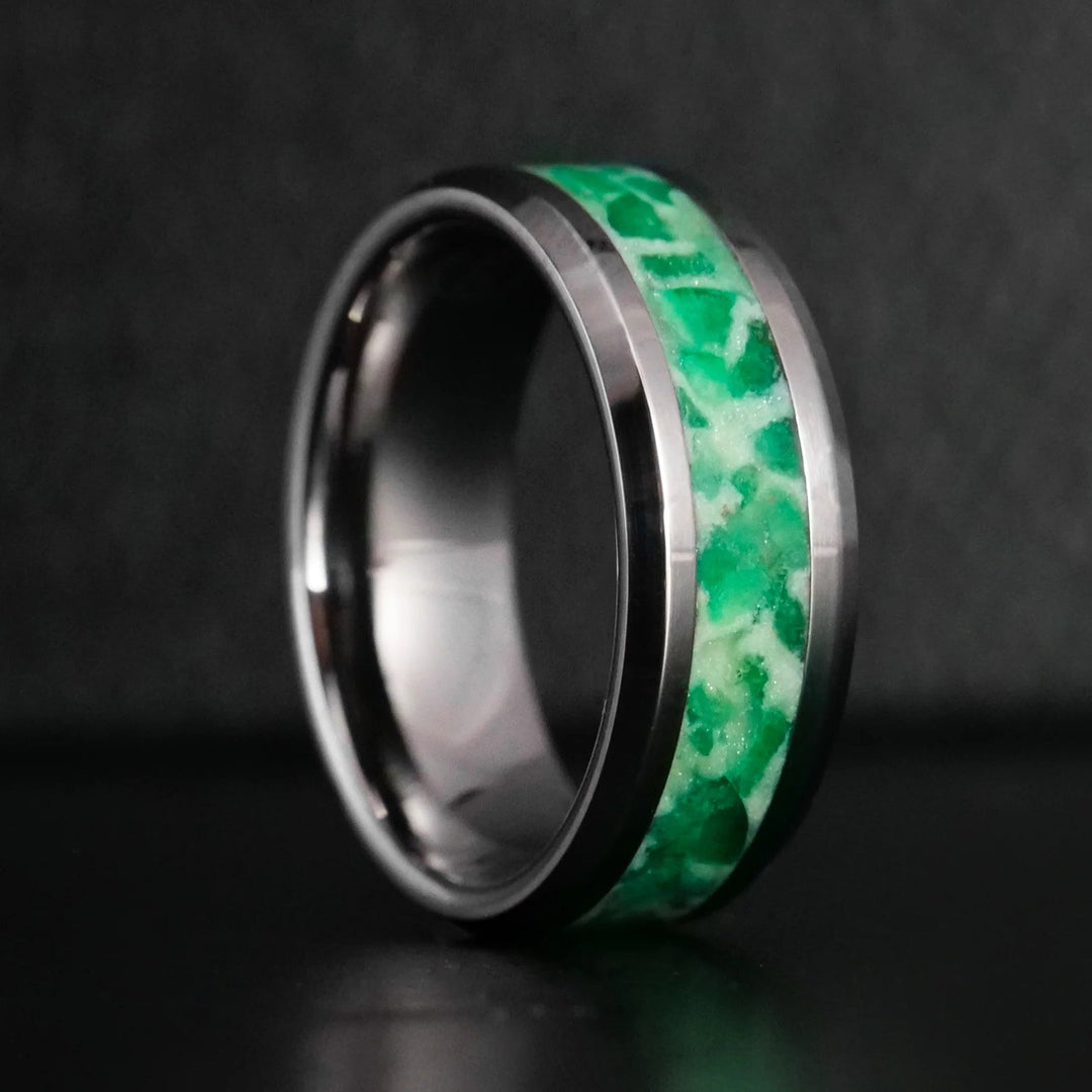 Green Emerald Men Tungsten Wedding Band,Man Tungsten Wedding Ring,May Birthstone,Engagement Ring,His,Hers,Comfort Fit,Green outlet Emerald Band