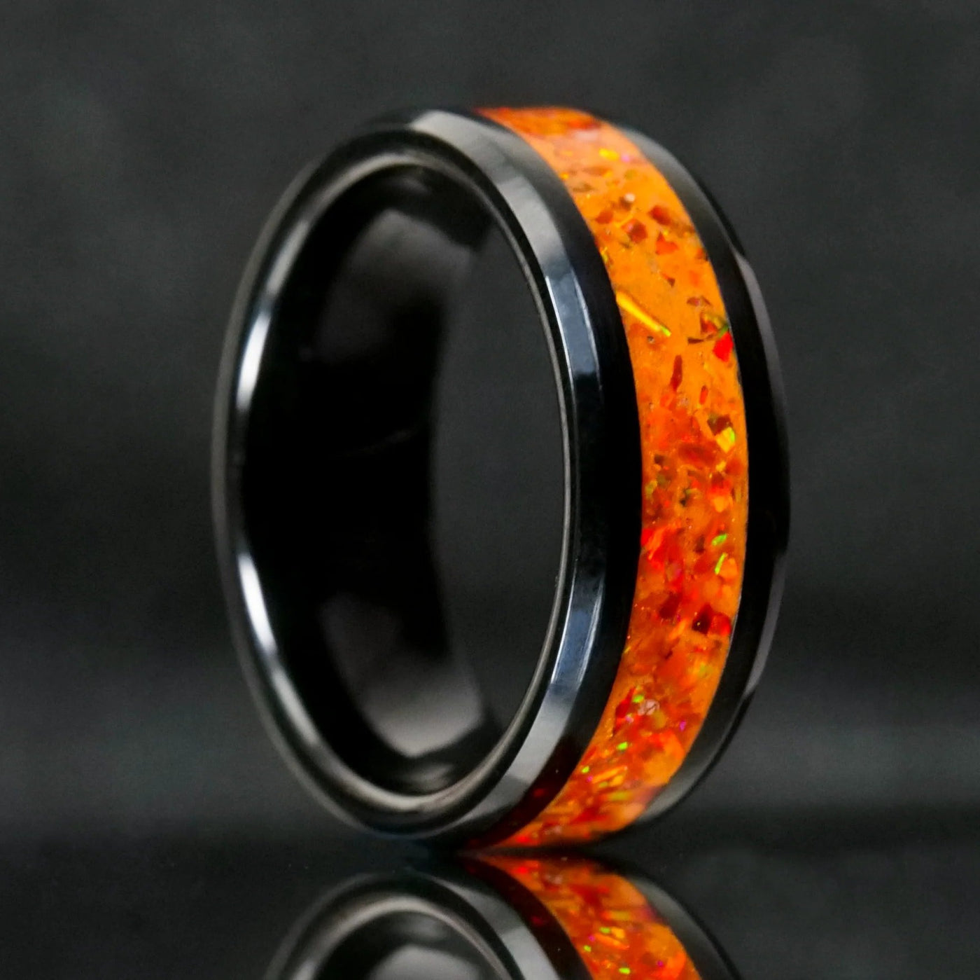 Orange Fire Opal Glowstone Cremation Ring with Ashes - Patrick Adair Designs