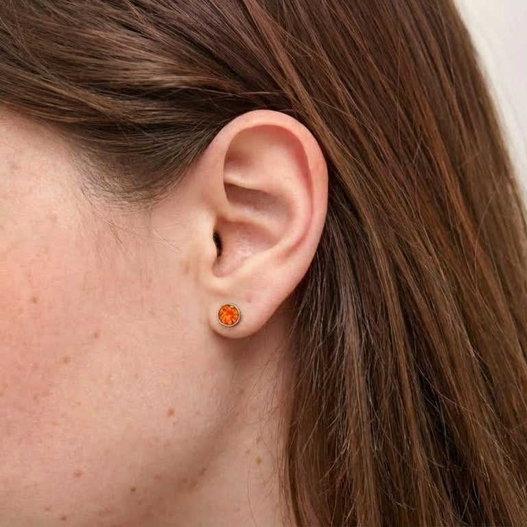 Round Orange Fire Opal Glowstone Earrings