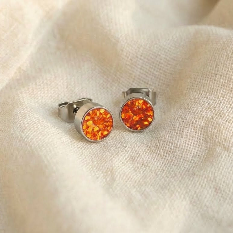 Round Orange Fire Opal Glowstone Earrings