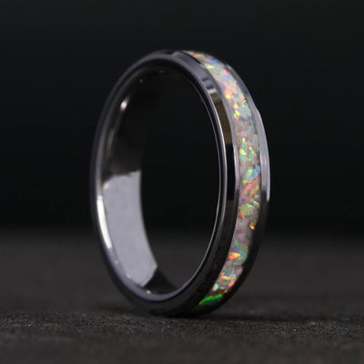 Pearl White Opal Glowstone Stackable Ring | Women's Wedding Band - Patrick Adair Designs