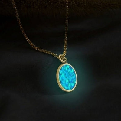 Bahama Blue Opal Glowstone Oval Pendant Necklace