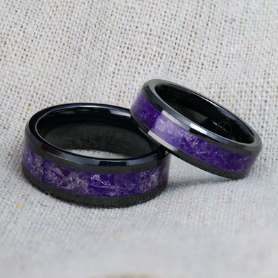 Matching Amethyst Glowstone Ring on Black Ceramic