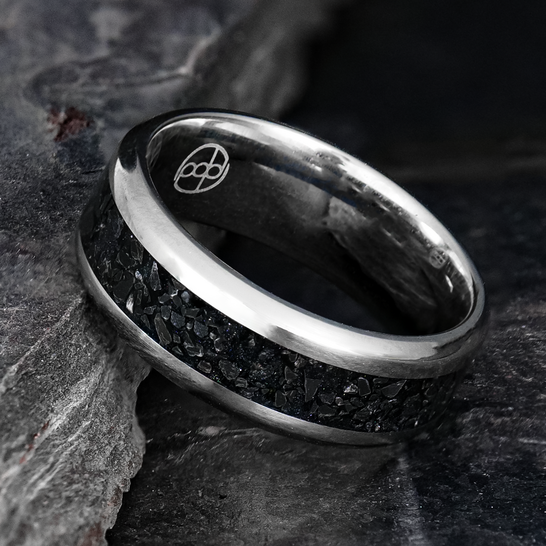 Black Marble Glowstone Ring on Cobalt Chrome Patrick Adair Designs
