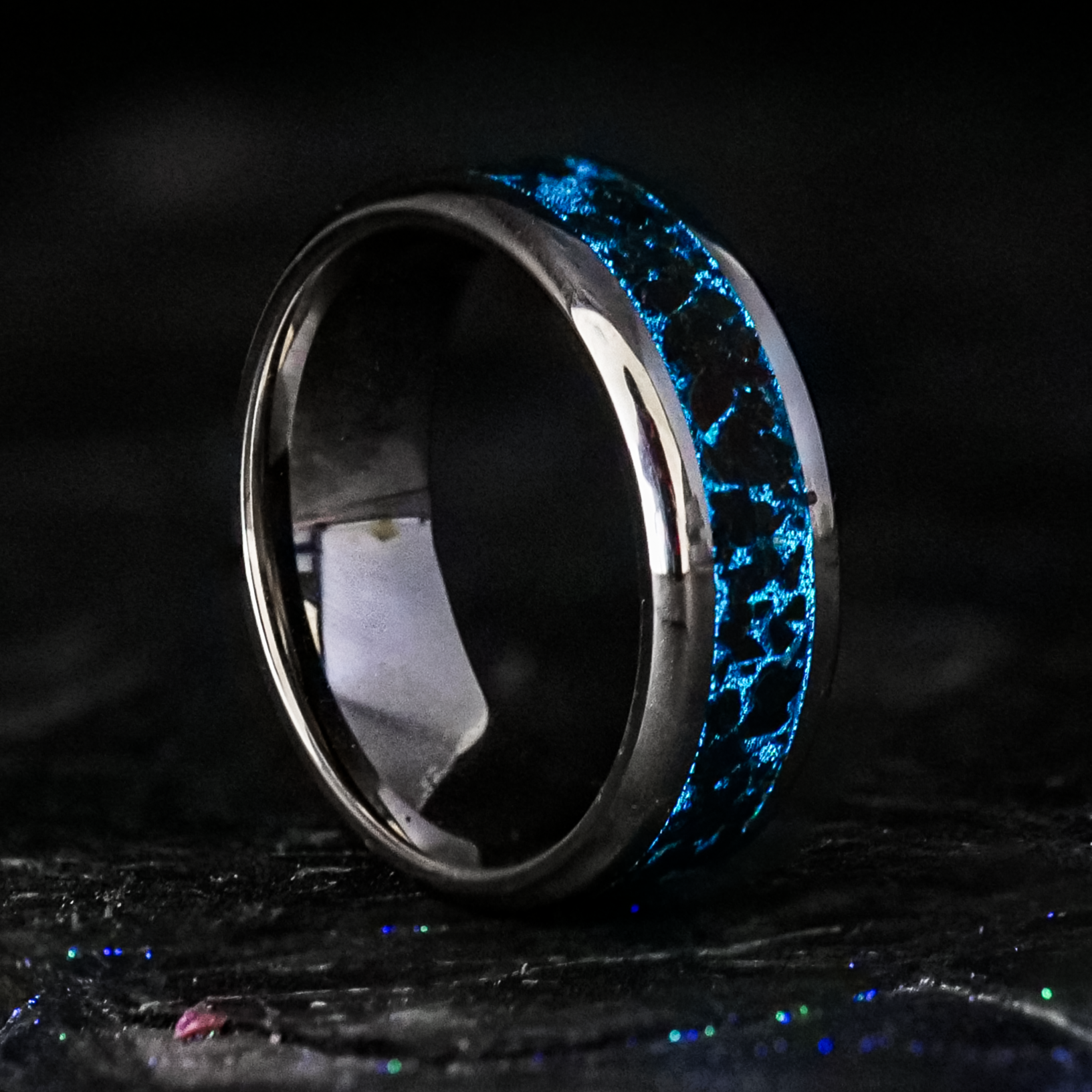 Glow Stone Rings Black Marble Glowstone Ring on Cobalt Chrome | Patrick Adair Designs
