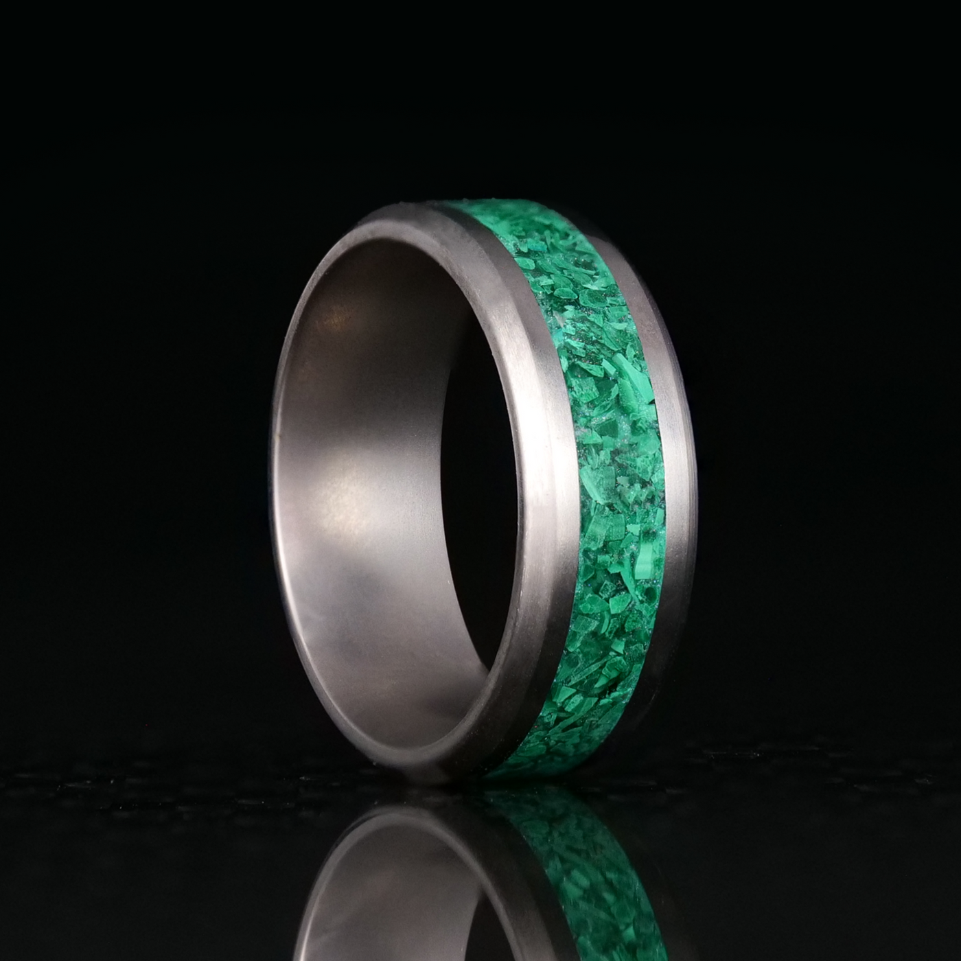 Malachite Glowstone Ring on Titanium - Patrick Adair Designs