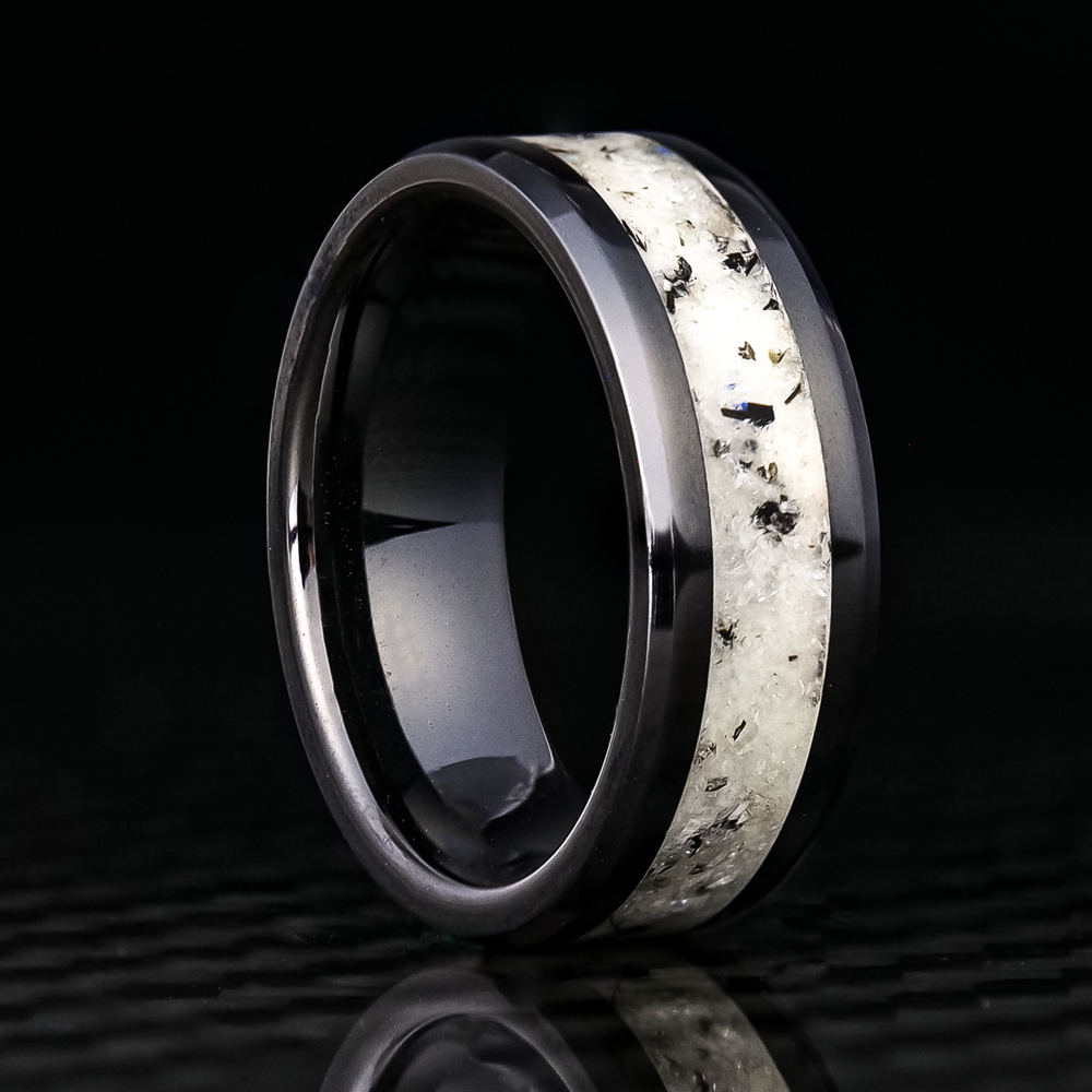 Moonstone Glowstone Ring on Black Ceramic - Patrick Adair Designs
