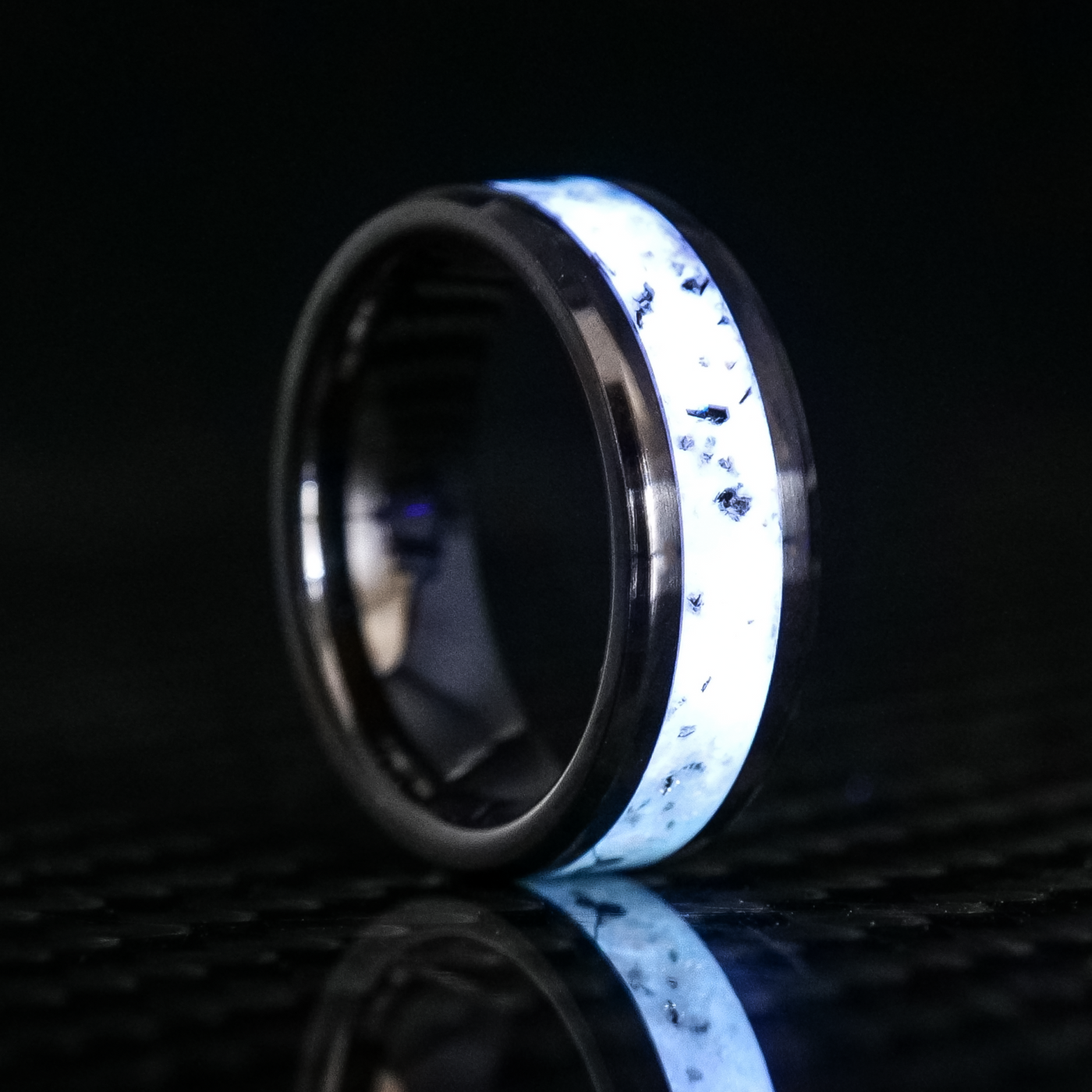 Glow Stone Rings Moonstone Glowstone Ring on Black Ceramic | Patrick Adair Designs