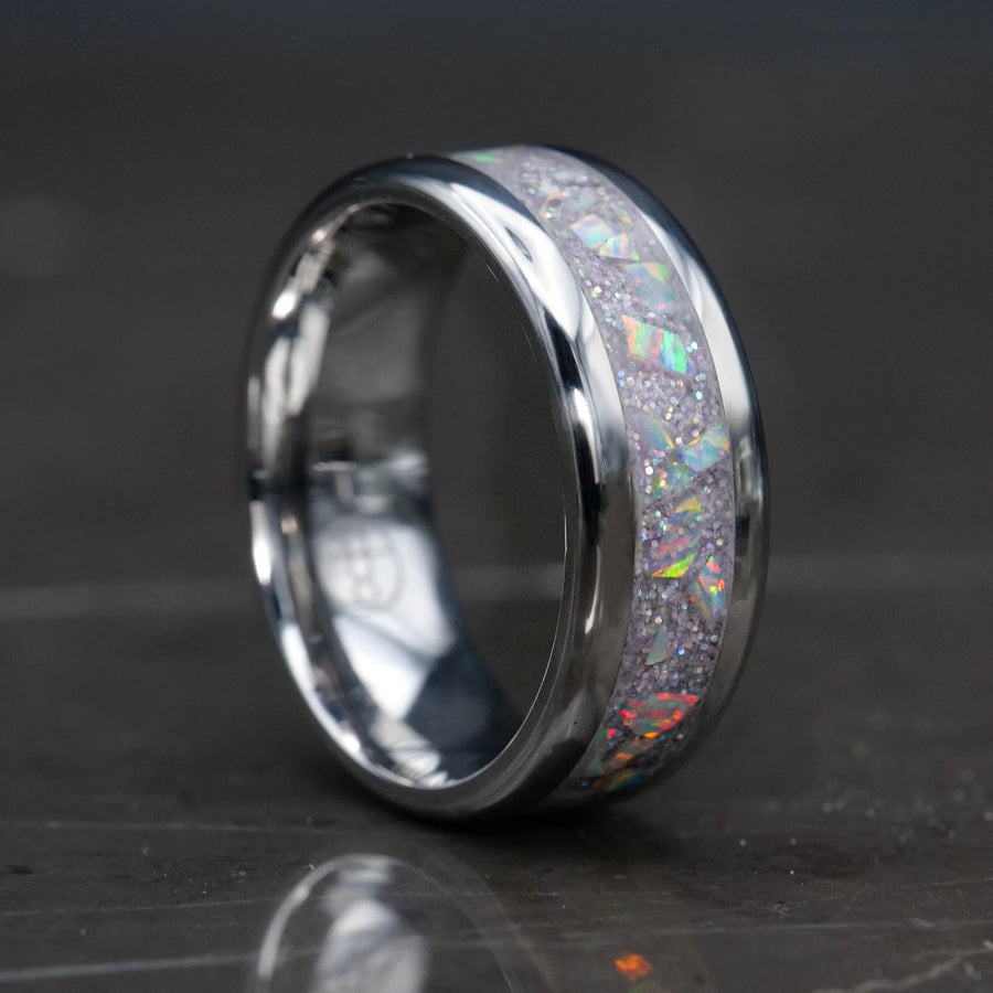 Radiant Pearl Opal Glowstone Cremation Ring with Ashes