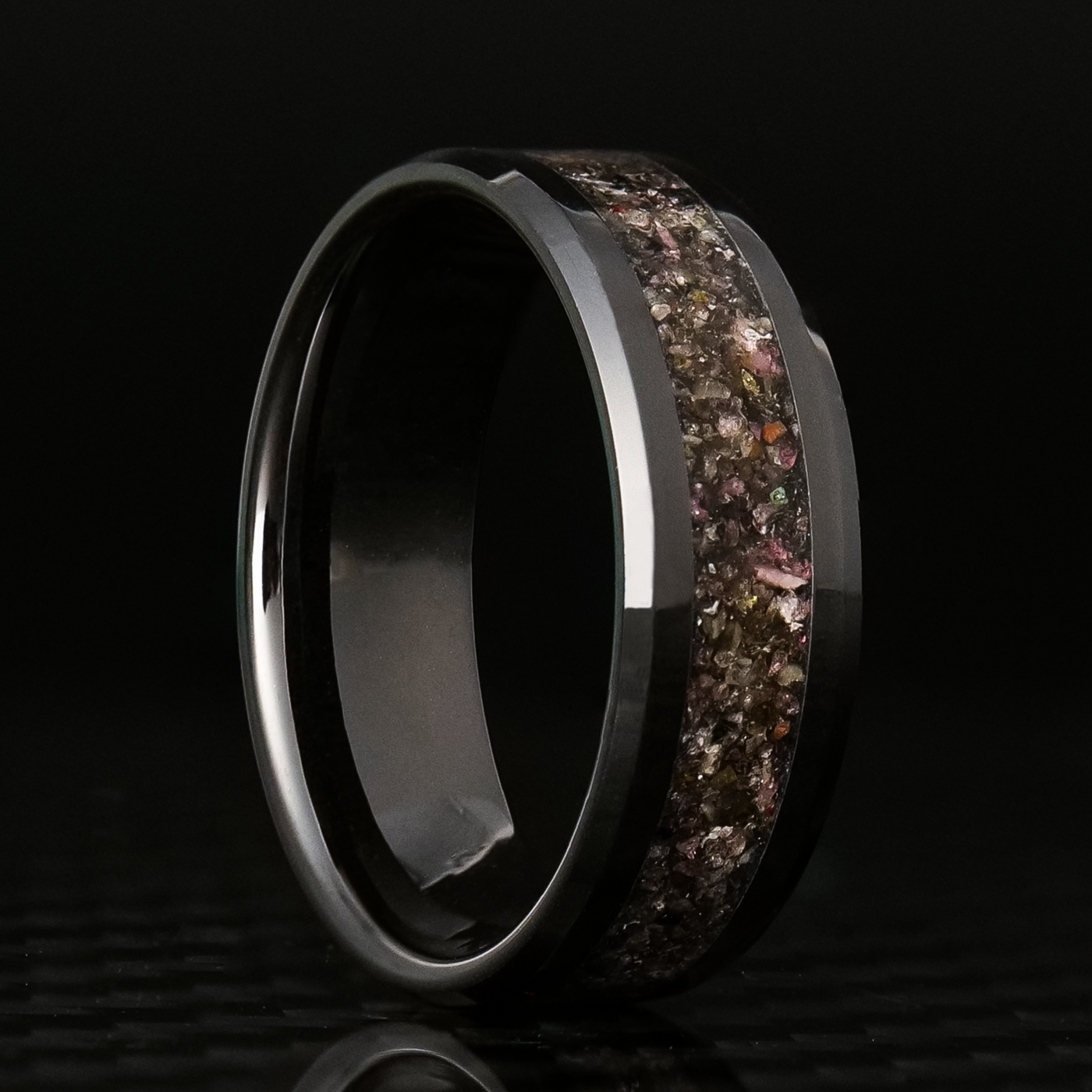 Tourmaline Glowstone Ring on Black Ceramic