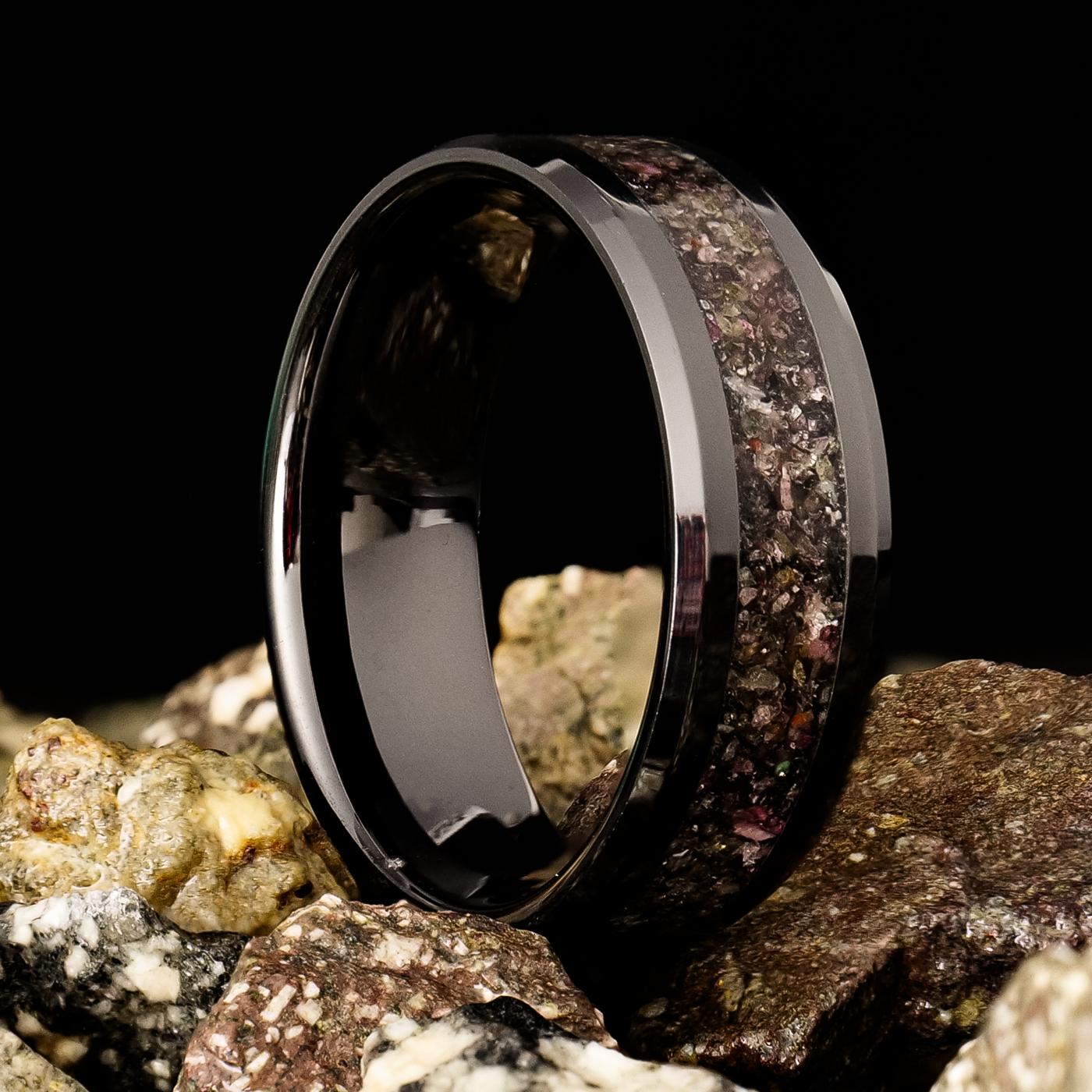 Tourmaline Glowstone Ring on Black Ceramic