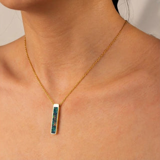 Black Fire Opal Glowstone Bar Pendant Necklace