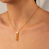 Orange Fire Opal Glowstone Bar Pendant Necklace