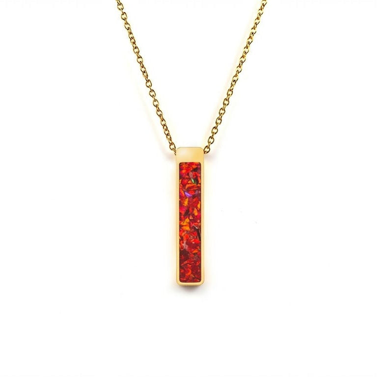 Crimson Red Opal Glowstone Bar Pendant Necklace